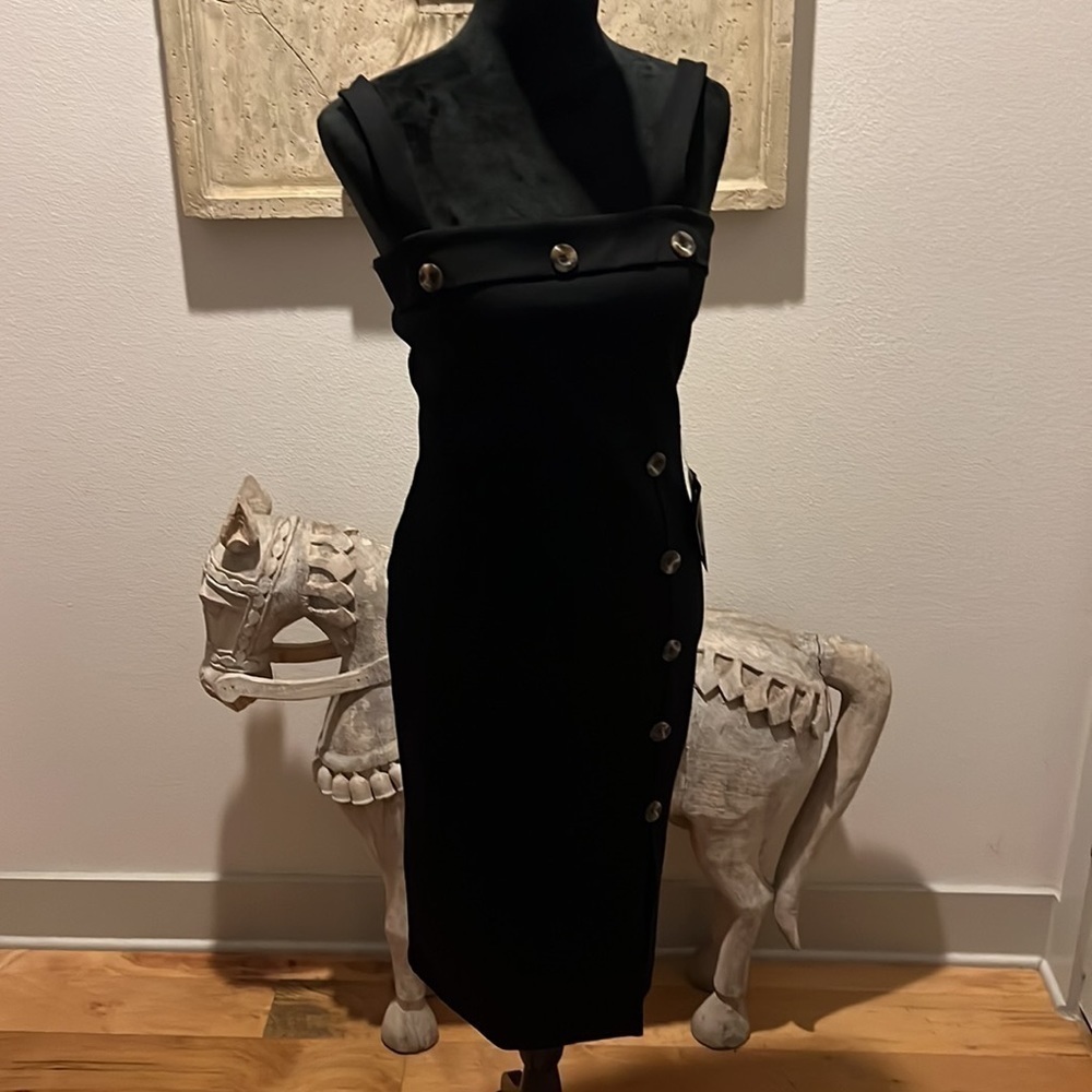 Stella Luce little black dress square neck bodycon Sz L new